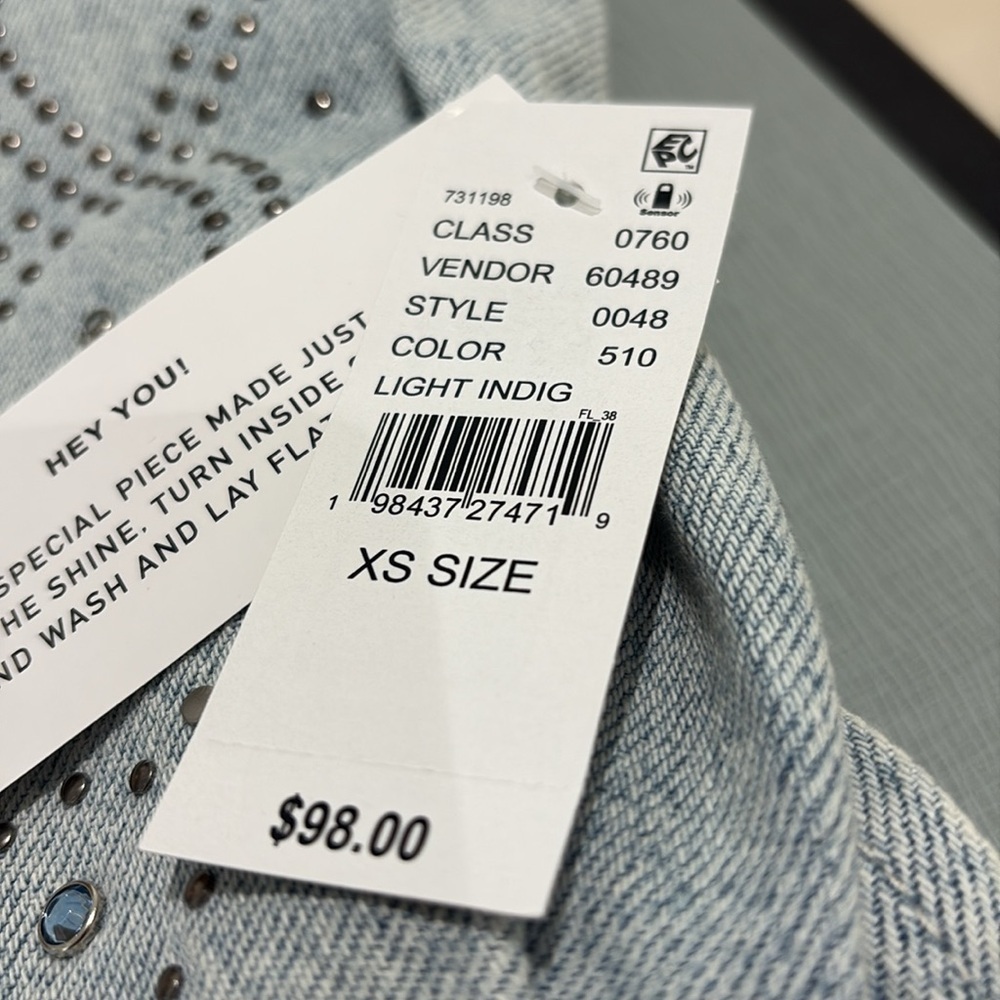 NWT PacSun Selena Gomez Rare DNM Edit Studded Cropped Denim Trucker Jacket XS - Picture 13 of 14